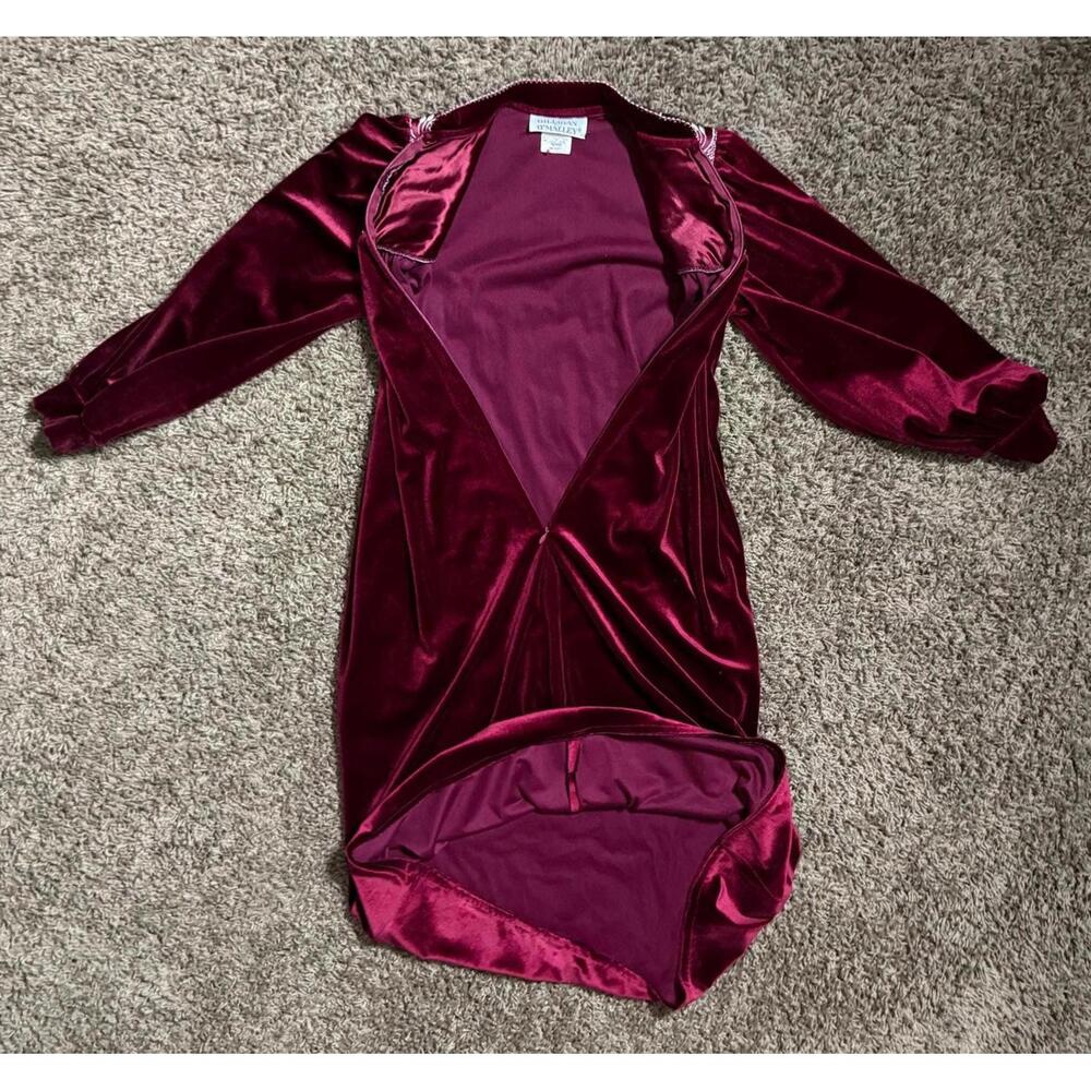 Vintage 1970's Burgundy Velvety Housedress By Don… - image 8